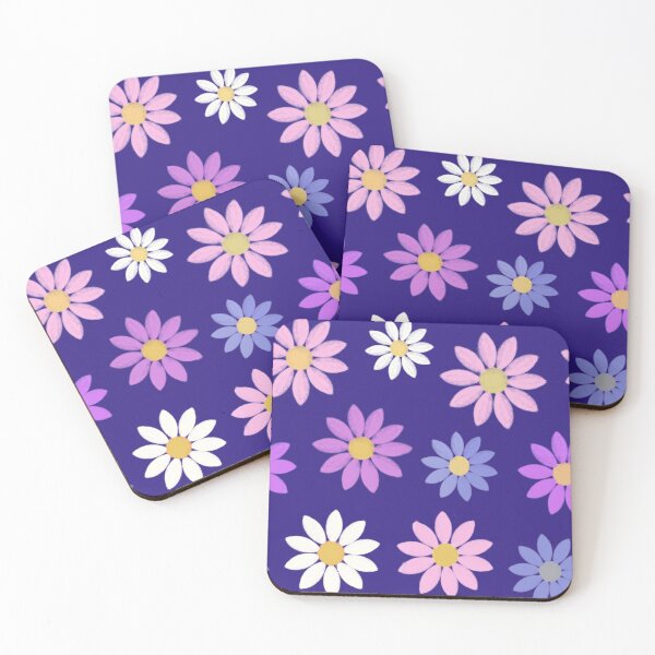 Item preview, Pink and purple daisies on indigo designed and sold by QuirkyCraftz.