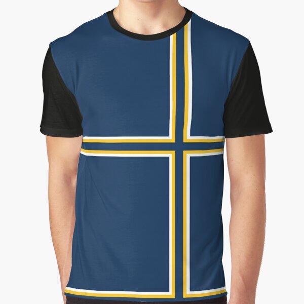 Dark Blue White and Yellow-Gold Graphic T-Shirt