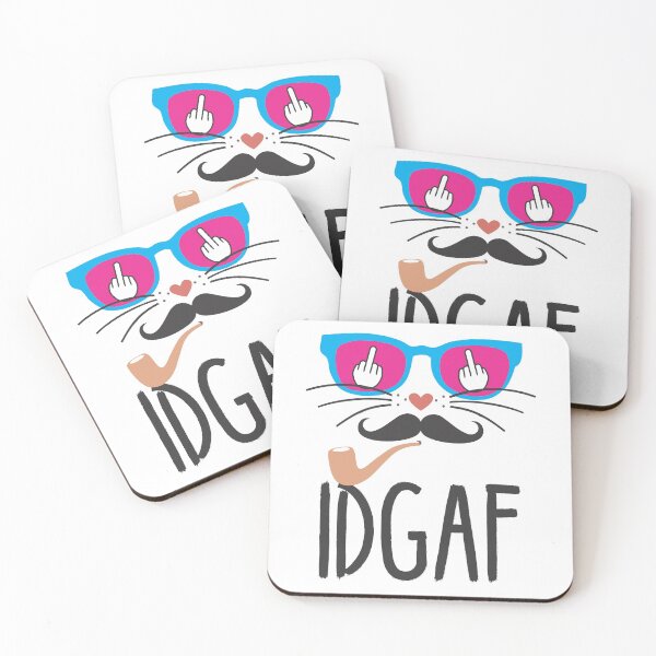 Item preview, Flipping Off Cat - An Illustrated Design Of A Cat With A Mustache And Pipe - IDGAF - Available As Stickers Etc designed and sold by crazycollective.