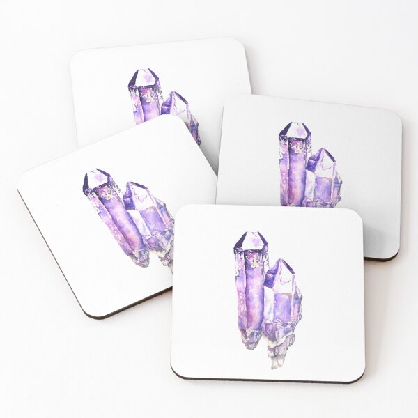 Item preview, Two Cluster Purple Amethyst crystal, watercolour crystal painting designed and sold by Goldstarwork.