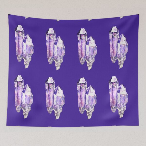 Item preview, Two Cluster Purple Amethyst crystal, watercolour crystal painting designed and sold by Goldstarwork.