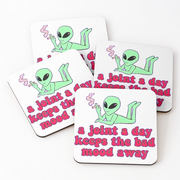 Item preview, A Joint a day keeps the bad mood away, alien smoking a joint, red, green designed and sold by Nostrathomas66.