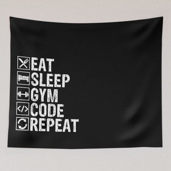 Aperçu de l'œuvre Manger - Dormir - Gym - Coder - Répéter - Codifier la vie créée et vendue par willCDesign.