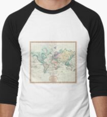 Vintage Map of The World (1801) Baseball ¾ Sleeve T-Shirt