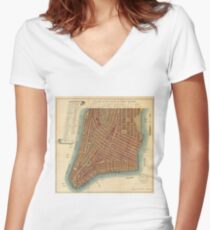 Camiseta entallada de cuello en V Vintage Map of Lower New York City (1807)