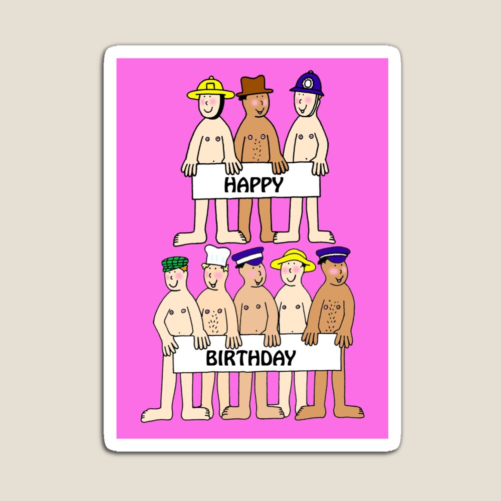 Naked Cartoon Happy Birthday Men in Hats