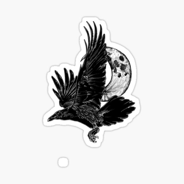 Raven in Flight, Crescent Moon Sticker