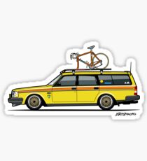 Yellow Volvo 245 Wagon With Roof Rack and Vintage Bicycle Sticker