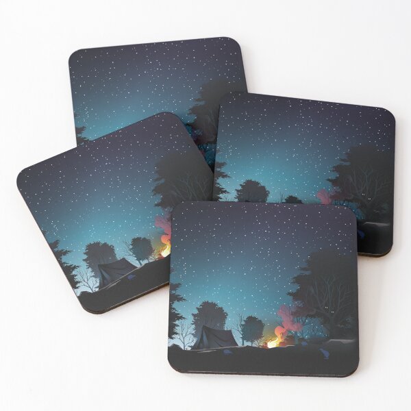 Kiwi birds explore a campsite Coasters (Set of 4)