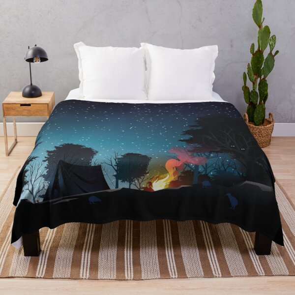 Item preview, Kiwi birds explore a campsite designed and sold by Kererū Brewing.