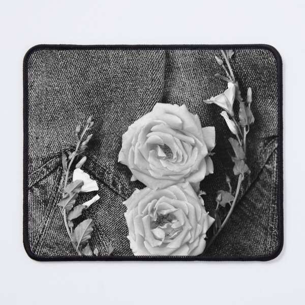 Item preview, White roses on dark denim cloth designed and sold by CatCarrot.
