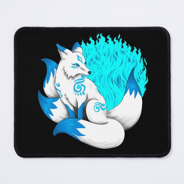 Item preview, White Kitsune Fox with Aqua Blue Foxfire designed and sold by Lady-Lilac.