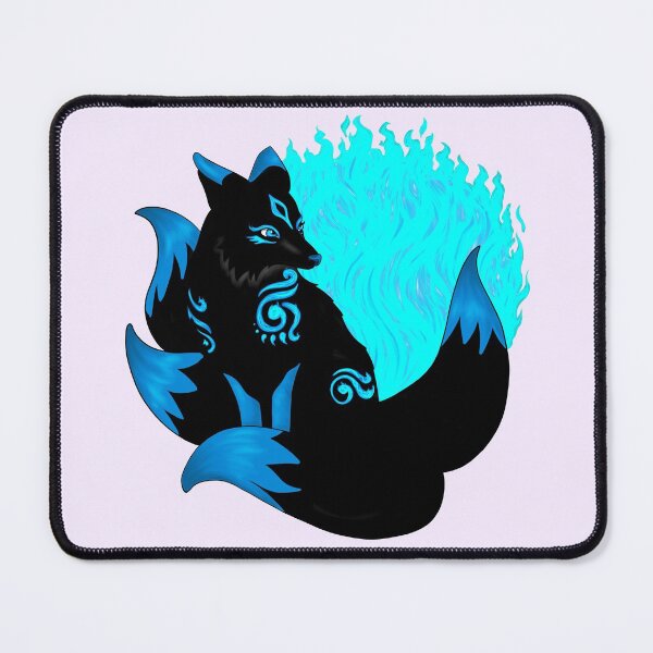 Item preview, Black Kitsune Fox with Aqua Blue Foxfire designed and sold by Lady-Lilac.