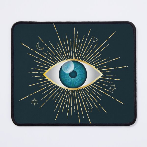 Item preview, Aqua Blue Evil Eye Gold Eyelashes Sun Moon Star Triangle Circle Nazar Mati Protection Talisman designed and sold by Karen McFarland.