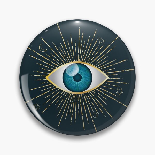 Item preview, Aqua Blue Evil Eye Gold Eyelashes Sun Moon Star Triangle Circle Nazar Mati Protection Talisman designed and sold by Karen McFarland.