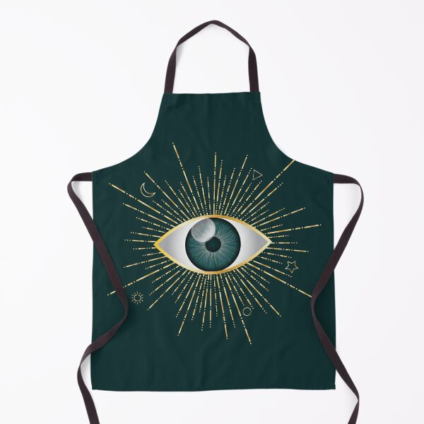Item preview, Teal Green Evil Eye Gold Eyelashes Sun Moon Star Triangle Circle Nazar Mati Protection Talisman designed and sold by Karen McFarland.