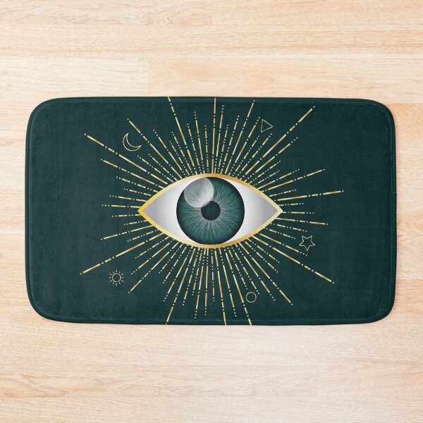 Item preview, Teal Green Evil Eye Gold Eyelashes Sun Moon Star Triangle Circle Nazar Mati Protection Talisman designed and sold by Karen McFarland.