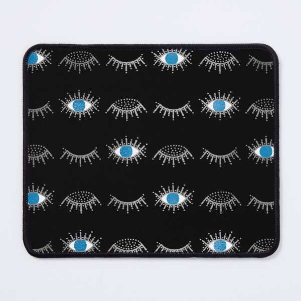 Item preview, Pretty Silver Closed and Open Blue Evil Eye Nazar Mati Pattern on Black designed and sold by Karen McFarland.