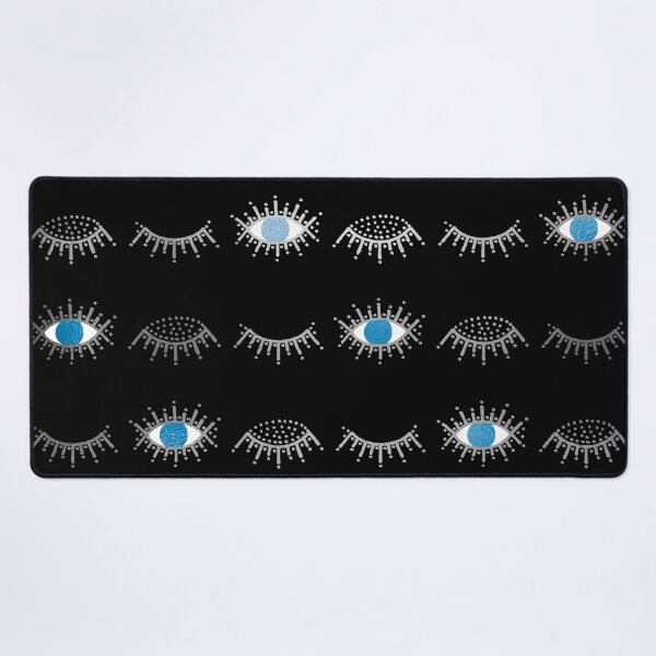 Item preview, Pretty Silver Closed and Open Blue Evil Eye Nazar Mati Pattern on Black designed and sold by Karen McFarland.