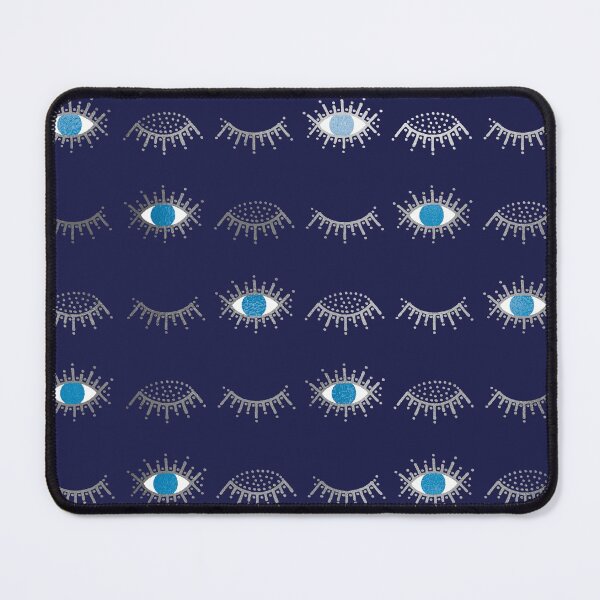 Item preview, Pretty Silver Closed and Open Blue Evil Eye Nazar Mati Pattern on Navy designed and sold by Karen McFarland.
