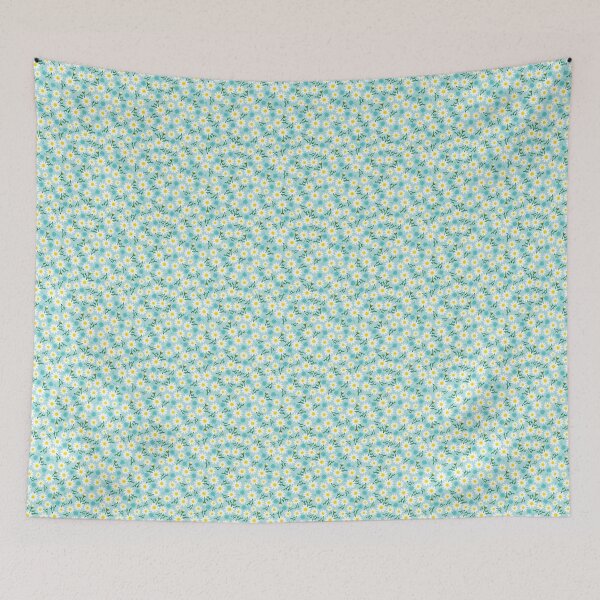Item preview, ditsy daisy flowers in green blue mint designed and sold by hartami.