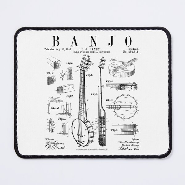 Item preview, Banjo Musical Instrument Vintage Patent Drawing Print designed and sold by GrandeDuc.