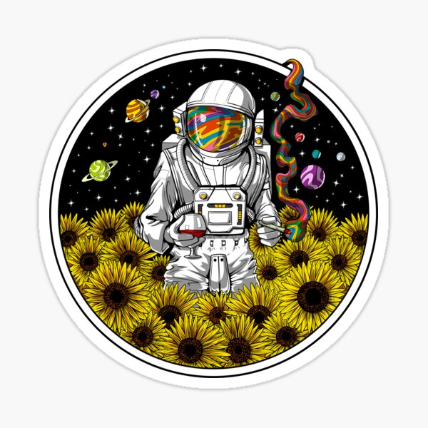 Psychedelic Astronaut Sunflowers Sticker