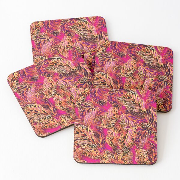 Item preview, secondary pattern, feathers, abstract art, fuchsia, gold, red designed and sold by Maria Mihailova.