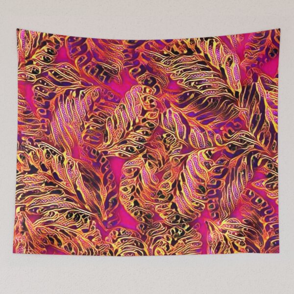 Item preview, secondary pattern, feathers, abstract art, fuchsia, gold, red designed and sold by Maria Mihailova.