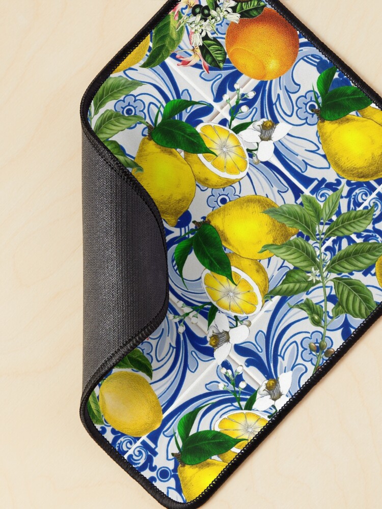 Mediterranean Lemon on Blue Ceramic Tiles Tote Bag for Sale by kapotka