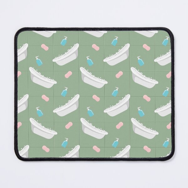 Item preview, Seamless vector pattern of bath tubs, soap bubbles and sponges against olive tiled wall designed and sold by Familyshmot.