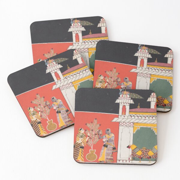 Item preview, Two Women Pluck Flowers on a Terrace designed and sold by HinduArtGallery.