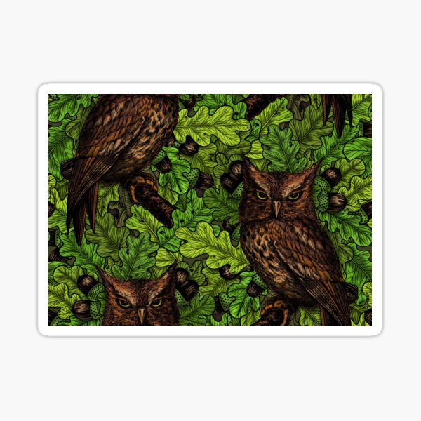 Item preview, Owls in the oak tree, green and brown designed and sold by Katerina Mitkova Kirilova.