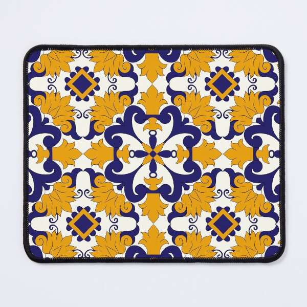 Item preview, Moroccan Tile Pattern - Yellow and Blue - Detailed Block Print Design, simple pattern designed and sold by SemDesigns1.