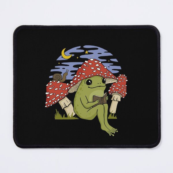 Item preview, Cute Cottagecore Frog in Mushroom Hat Reading a Book: A Goblincore Toad Bookworm with Snail and Toadstool Features Enjoying a Night Sky in a Fairycore Psychedelic Vintage Setting designed and sold by MinistryOfFrogs.
