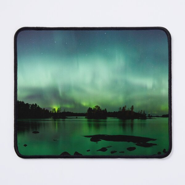 Beautiful northern lights over lake panorama Mouse Pad
