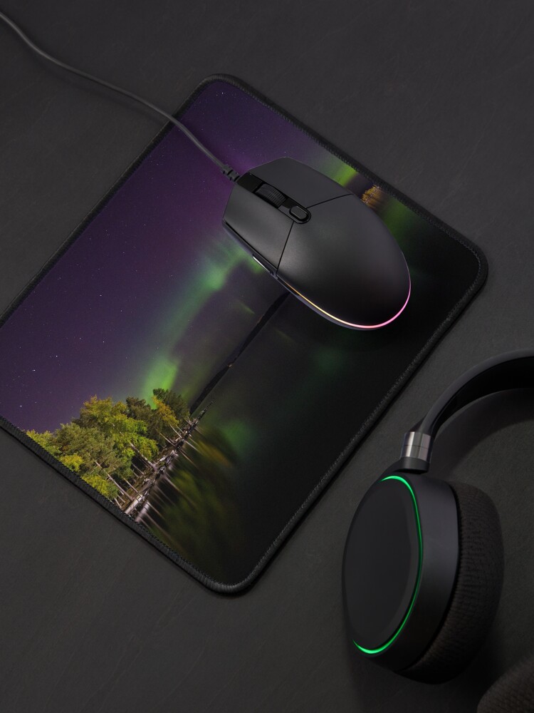 Alternate view of Northern lights glowing over lake in Finland Mouse Pad