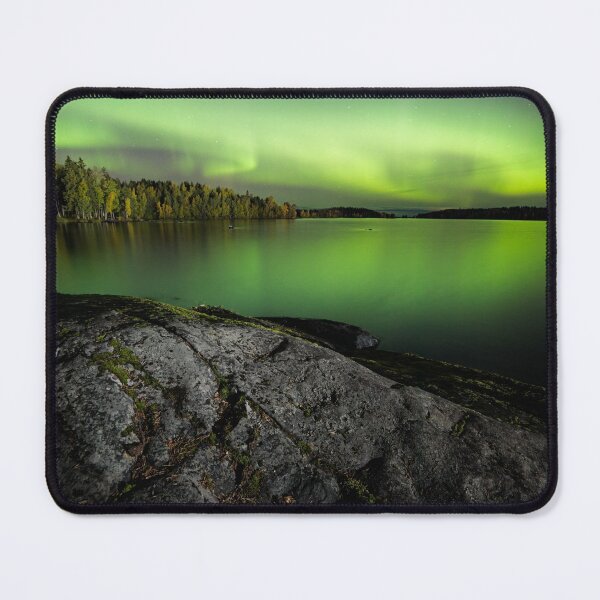 Item preview, Northern lights glowing over lake in Finland designed and sold by Juhku.