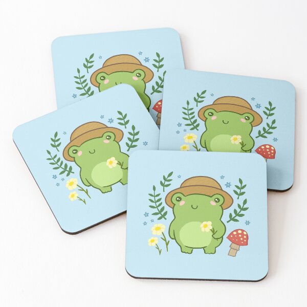 Item preview, Kawaii Aesthetic Green Frog with Gardener Hat: Funny Cottagecore Froggy, Nature Illustration with Mushroom Flower Blossoms designed and sold by MinistryOfFrogs.