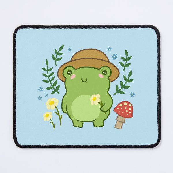 Item preview, Kawaii Aesthetic Green Frog with Gardener Hat: Funny Cottagecore Froggy, Nature Illustration with Mushroom Flower Blossoms designed and sold by MinistryOfFrogs.