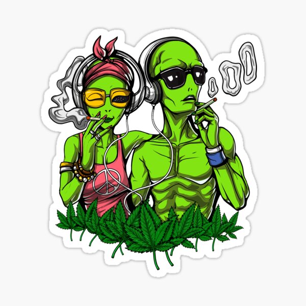 Extraterrestres hippie fumando marihuana Pegatina