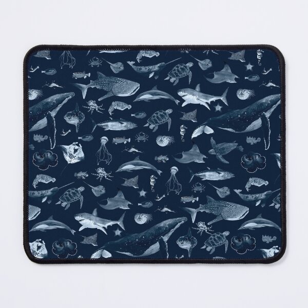 Item preview, SEA ANIMALS PATTERN (cyanotype effect-navy) designed and sold by BEATRIZ ABAITUA.