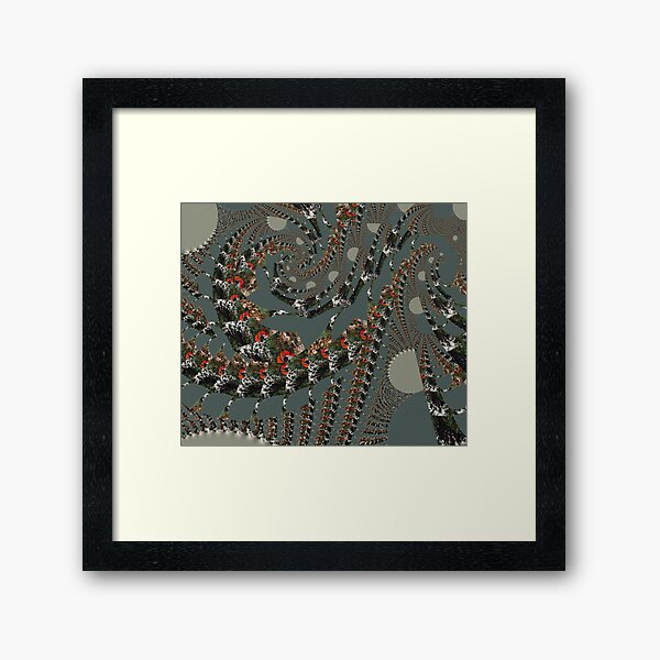 "Reneaux (Gray w/ earth tones)" V.3- Psychedelic Wave Pattern by The Raumier Framed Art Print