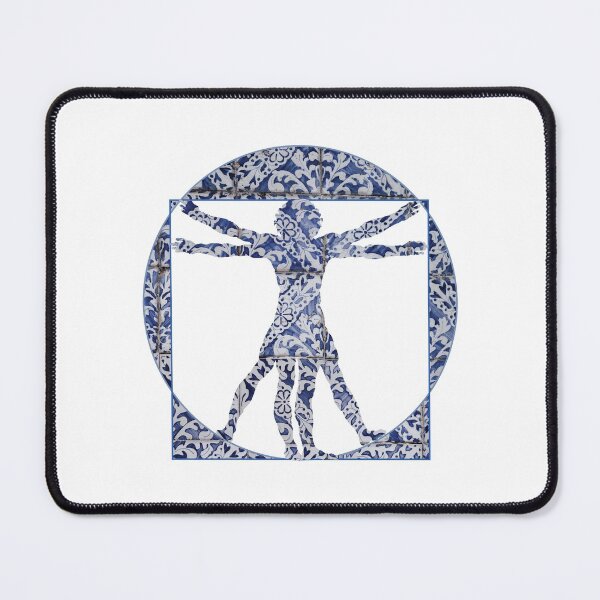 Item preview, The Vitruvian Man Meets Portuguese Tiles - Azulejo Blue and White designed and sold by idovedesign.