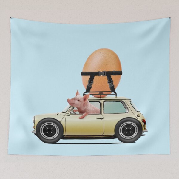 Item preview, Bacon and Eggs - Piglet Driving a Car with an Egg on the Room designed and sold by Vin  Zzep.