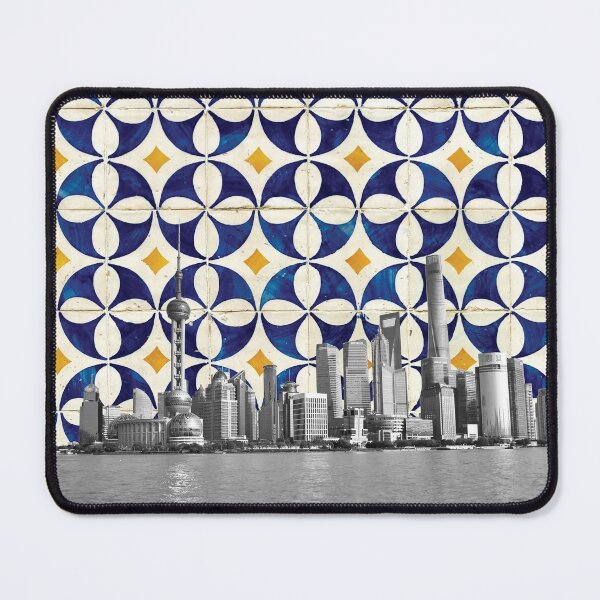 Item preview, Shanghai China Meets Portuguese Tiles Montage - Azulejo Blue White and Yellow designed and sold by idovedesign.
