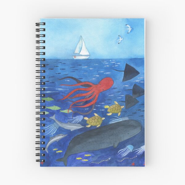 Item preview, Underwater world watercolor work octopus whale turtle jellyfish sailboat designed and sold by Oksana Tarasova.