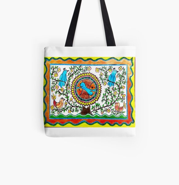 Handpainted Madhubani Ladies Large Tote / Handbag - Tree of Life 2