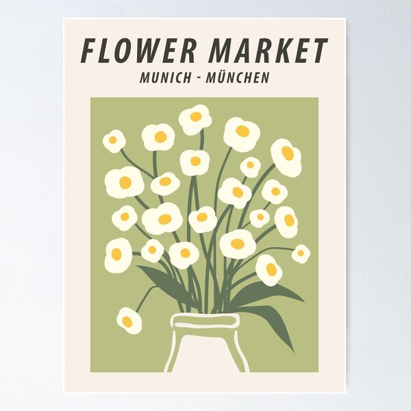 Flower market print, Munich, Posters aesthetic, Cute green flowers, Cottagecore decor, Retro Poster