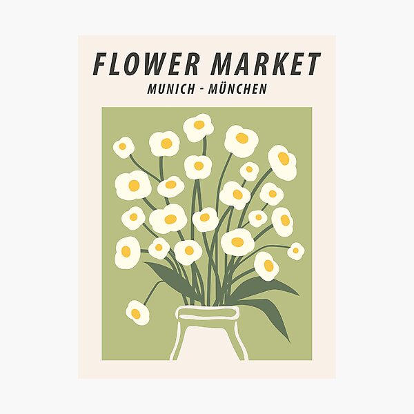 Flower market print, Munich, Posters aesthetic, Cute green flowers, Cottagecore decor, Retro Photographic Print